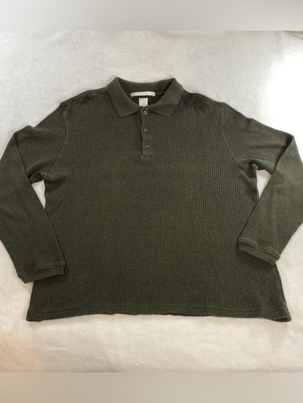 Perry Ellis Long Sleeved Pullover Knit Polo Olive Green Size Small